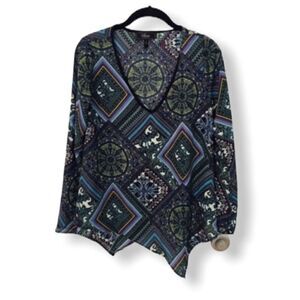 Status by Chenault Multicolor Geometric Asymmetrical Blouse – Size S – Made in U
